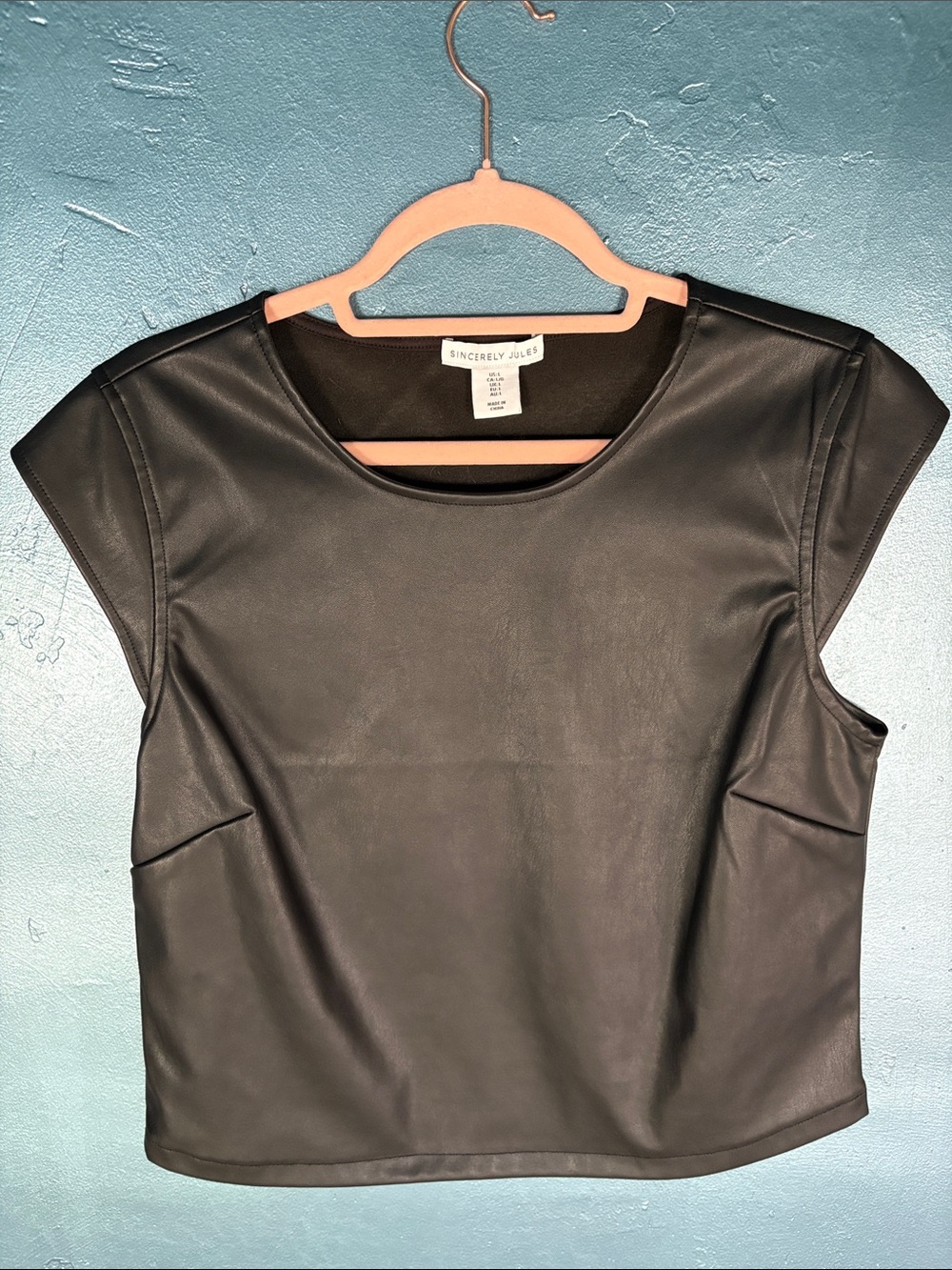 Sincerly Jules Black Faux-Leather Crop Top